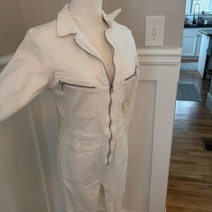 Free People White Utility Zip Front Jumpsuit